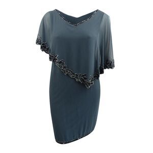 J Kara Women's Embellished Capelet Dress (14, Grey/Black/Mercury)
